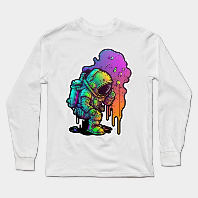 Colorful Astronaut Toxic Sticker #11 Long Sleeve T-Shirt by Farbrausch Art